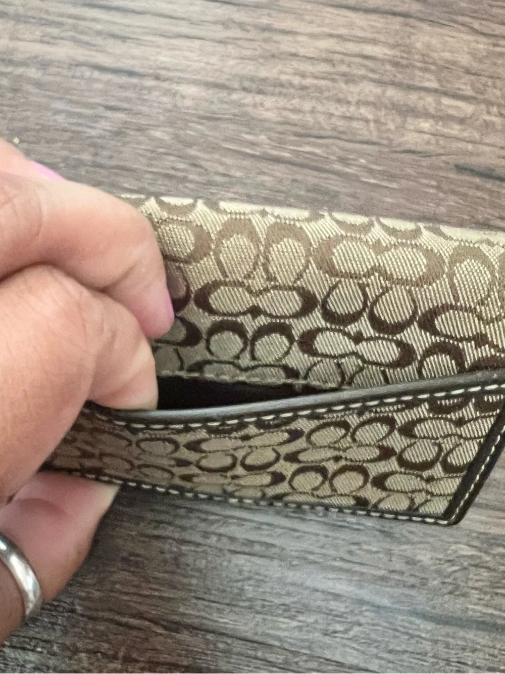 Coach Khaki/Chestnut Signature Canvas Trifold Card Case